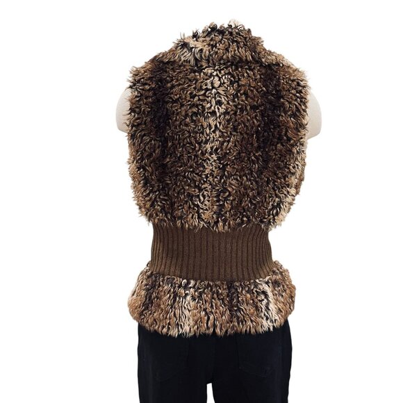 Womens Faux Fur Vest Brown Sherpa Y2K Boho Chunky Knit Waist Cozy Winter - Picture 10 of 11